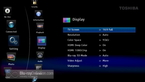 Toshiba BDX5300 Set Up Menu Screen