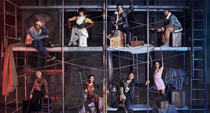 Tinashe, Vanessa Hudgens, Mario, Jordan Fisher, Brandon Victor Dixon, Kiersey Clemons, Brennin Hunt, and James Leyva in Rent: Live (2019). Photo by Pamela Littky - © 2019 Fox Broadcasting Co.