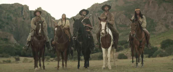 Juan Manuel Bernal, Alejandro Speitzer, Michael Wilson Morgan, and Yoshira Escárrega in The Head of Joaquín Murrieta (2023)