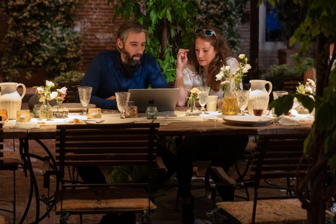 Director/Co-Writer/Producer Bill Holderman and Co-Writer/Producer Erin Simms on the set of their film BOOK CLUB: THE NEXT CHAPTER, a Focus Features release.

Credit: Fabio Zayed / © 2023 FIFTH SEASON, LLC