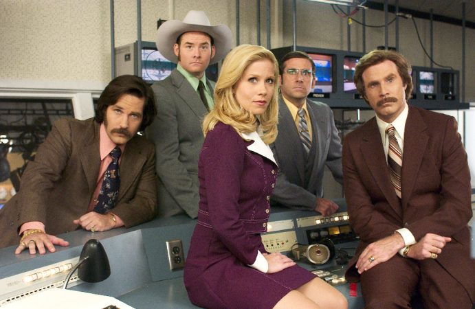 Will Ferrell, Christina Applegate, Steve Carell, David Koechner, and Paul Rudd in Anchorman: The Legend of Ron Burgundy (2004)