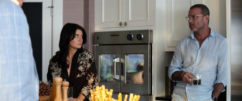 The Perfect Couple. (L to R) Eve Hewson as Amelia Sacks, Liev Schreiber as Tag Winbury in episode 103 of The Perfect Couple. Cr. Courtesy of Netflix © 2024
