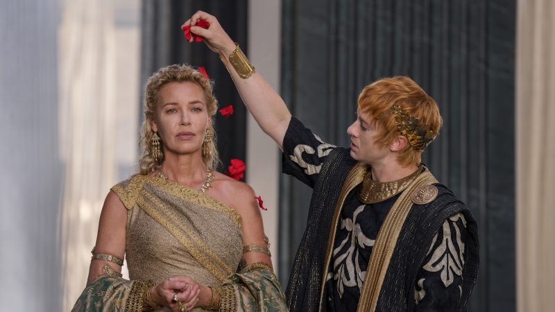 Connie Nielsen plays Lucilla and Joseph Quinn plays Emperor Geta in Gladiator II from Paramount Pictures.