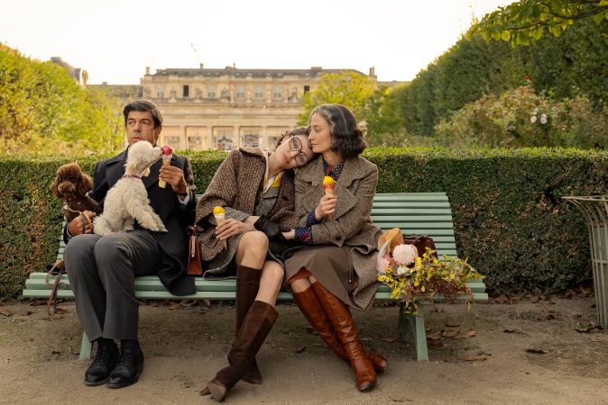 MARIA. (L to R) Pierfrancesco Favino as Ferruccio, Angelina Jolie as Maria Callas and Alba Rohrwacher as Bruna in Maria. Cr. Pablo Larraín/Netflix © 2024.