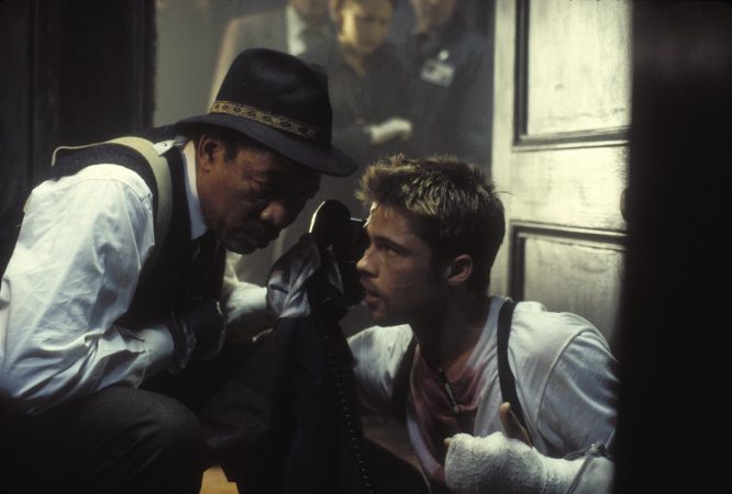 Morgan Freeman and Brad Pitt in Se7en (1995)