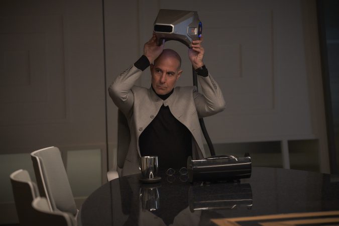 The Electric State.  Stanley Tucci as Ethan Skate in The Electric State.  Photo Credit:  Paul Abell/Netflix ©2024.