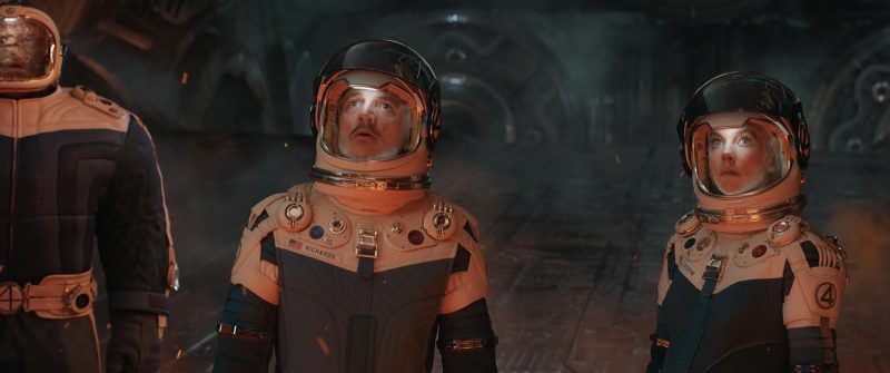 Pedro Pascal, Ebon Moss-Bachrach, and Vanessa Kirby in The Fantastic Four: First Steps (2025)