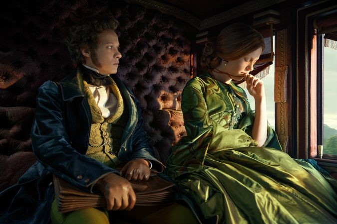 FRANKENSTEIN. (L to R) Felix Kammerer as William Frankenstein and Mia Goth as Elizabeth in Frankenstein. . Cr. Ken Woroner/Netflix © 2025.