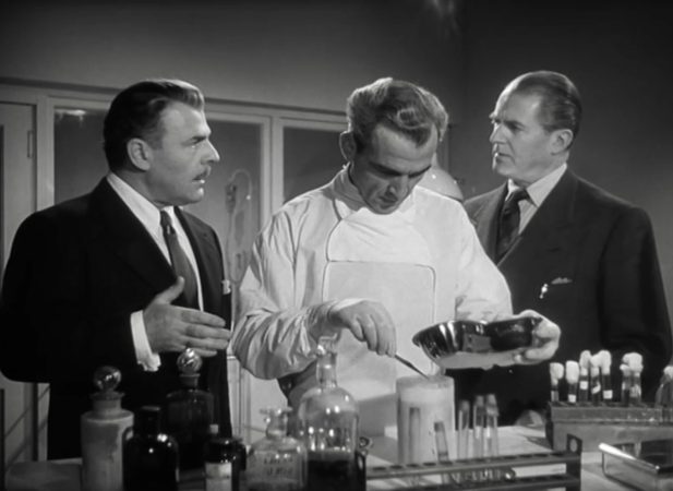 Brian Donlevy, David King-Wood, and Jack Warner in The Quatermass Xperiment (1955)